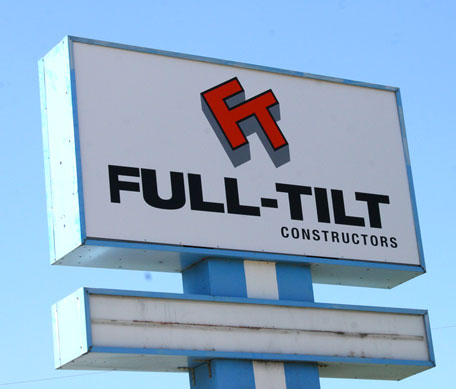 full tilt construction sign orange city
