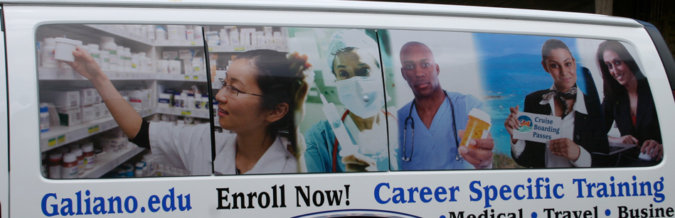 see through photo on window of van